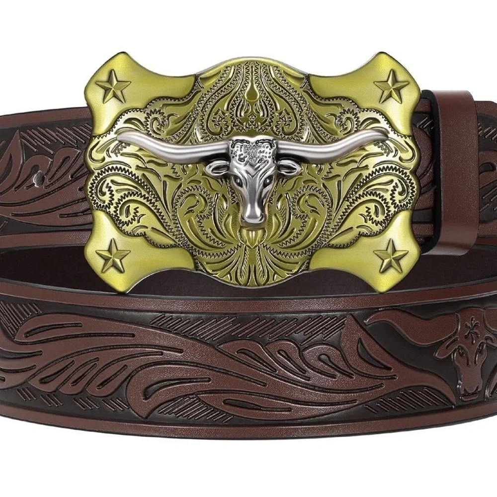 Brown Leather Belt with Gold and Silver Buckle